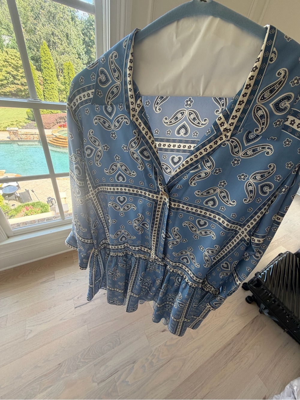 Maje Blue Paisley Peplum Tunic silk